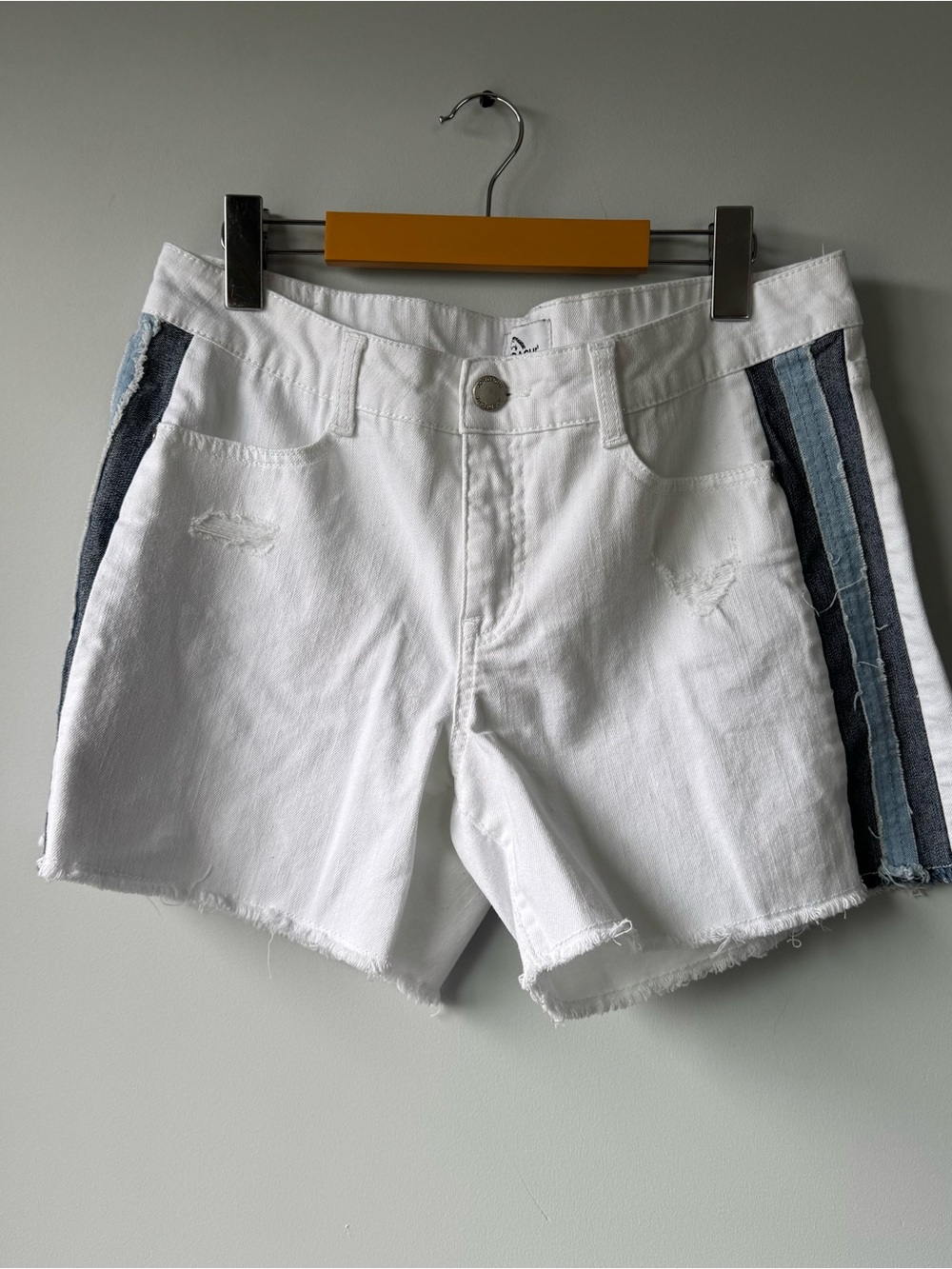 Jordache White Denim Shorts with Blue Stripe Panels